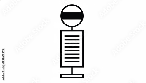 Robot character icon with monitor face and barcode-like stripes on white background in minimalist vector style