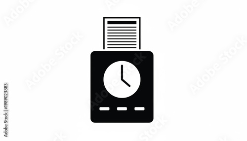 Clock dashboard icon with invoice window and measuring lines for scheduling and planning in business