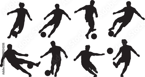 Black Solid Basketball Defensive Slide Silhouettes Set of Six on White Background