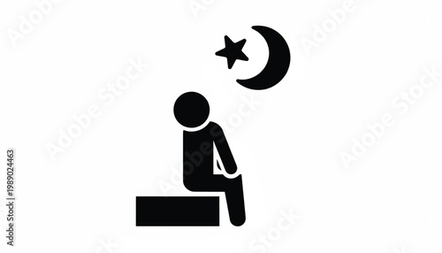 Person with moon and star icon symbolizing night sleep and bedtime mood for health and relaxation concepts