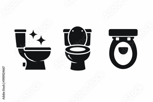 Toilet icon set black silhouette illustrations of various toilet designs