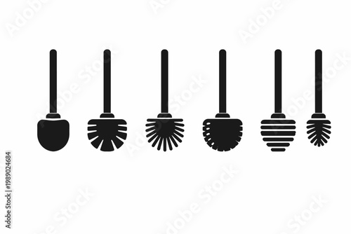 Collection of black toilet brushes a sanitary cleaning tool set