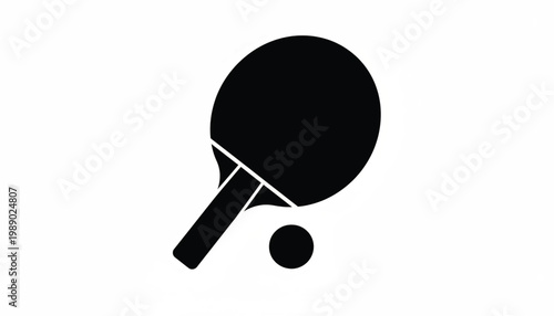 Table tennis paddle icon with ball silhouette for sports branding, ping pong game graphics and minimalist UI design
