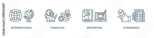 Ifrs banner web icon vector illustration concept for international financial reporting standards with icon of global, network, money, documents, books, and writing