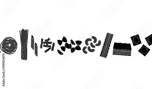 Minimalist Pasta Silhouette Banner Assorted Italian Food Shapes Vector Set for Menu Design