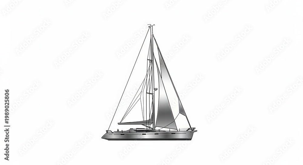 Fototapeta premium Sleek monochromatic sailboat drawing for nautical design projects and maritime leisure concepts