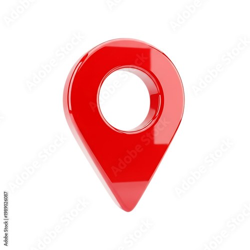 Shiny red map pin icon used for location marking sign.