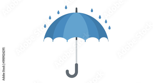 Blue Umbrella Protection Against Rain Drops