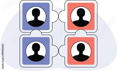 A group of people connected in a puzzle piece relationship