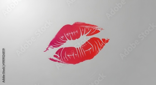 Vibrant red lip print on a serene grey background symbolizing affection and beauty