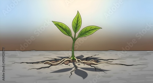 Illustration of a small plant growing through cracked concrete, symbolizing resilience and hope.