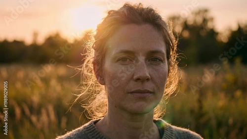 A Cinematic Golden Hour Portrait With Warm Backlit Lighting, Shaping A Serene And Vivid Scene. Emphasizing Natural Backlight And A Close Up Setup. One Person Is Visible In Frame