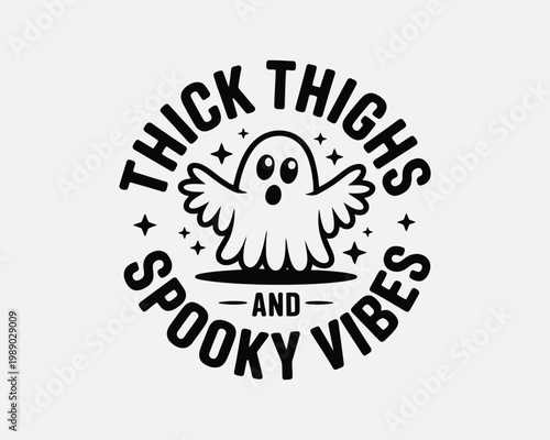 Cute ghost character illustration with spooky vibes text for halloween tshirt design and stickers.