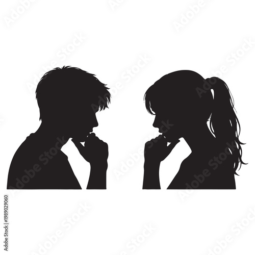 Boy and Girl Thinking – Relationship Concept Silhouettes