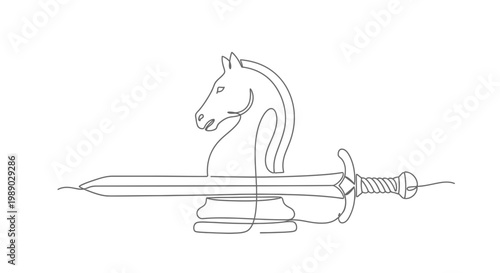Chess Knight and Sword Continuous Line Art