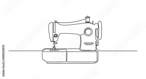 Continuous line drawing of a vintage sewing machine
