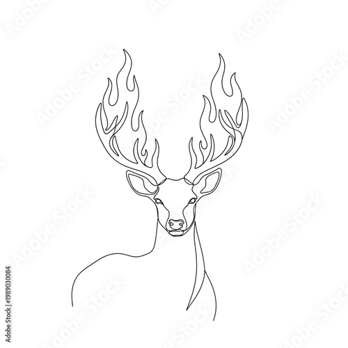 Deer Antlers on Fire Line Art