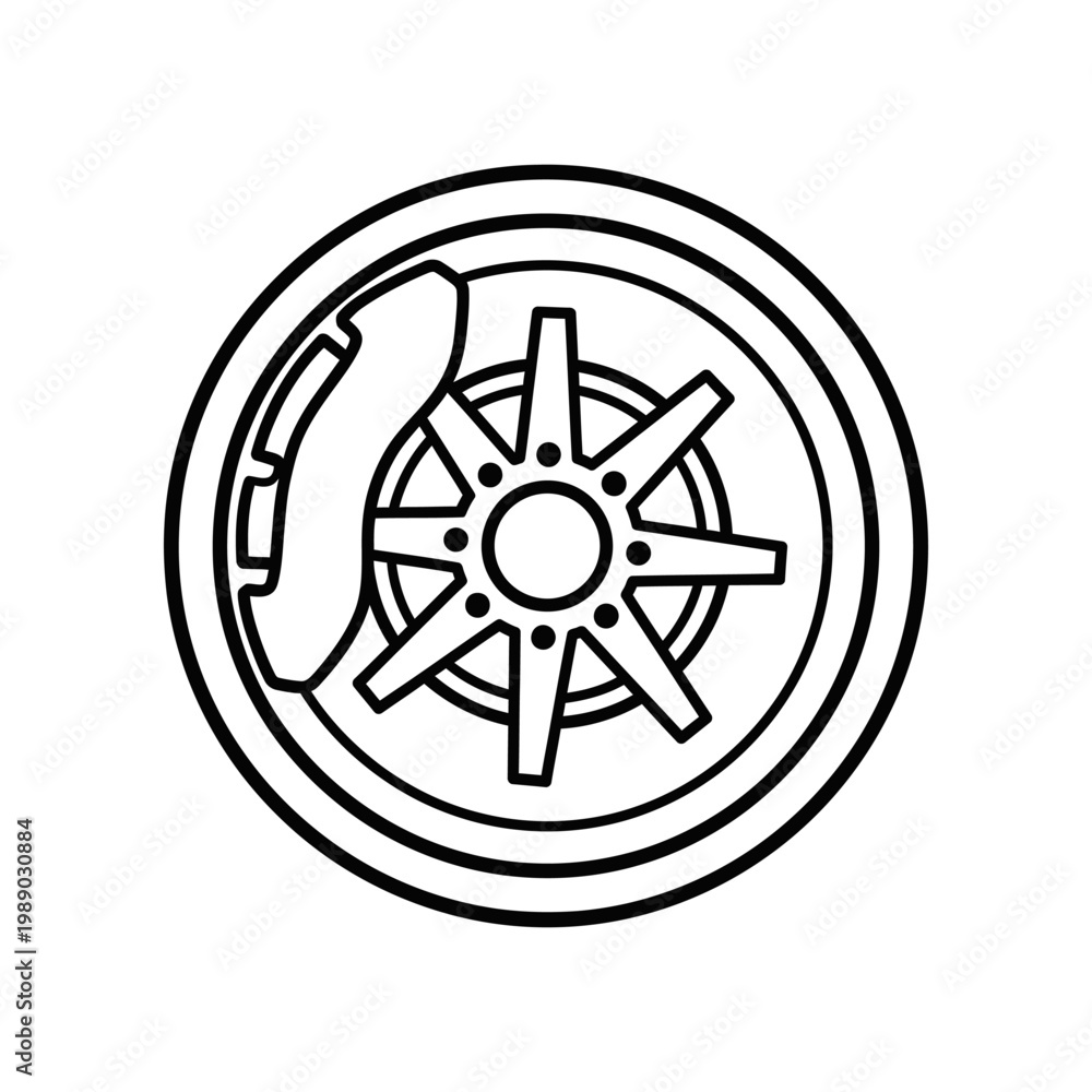 Obraz premium black and white line art car wheel icon isolated on white background