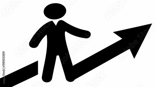 Person climbing upward on an arrow symbolizing growth and success in business