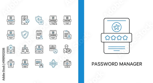 Digital Security and Password Manager Line Icons Set