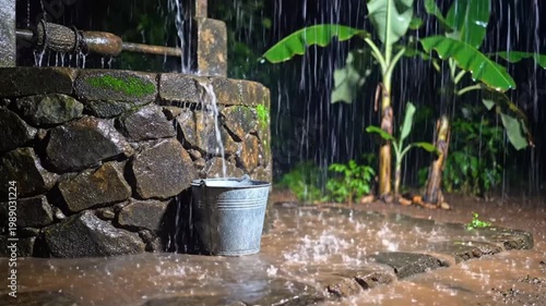 Rainy day water collection bucket.