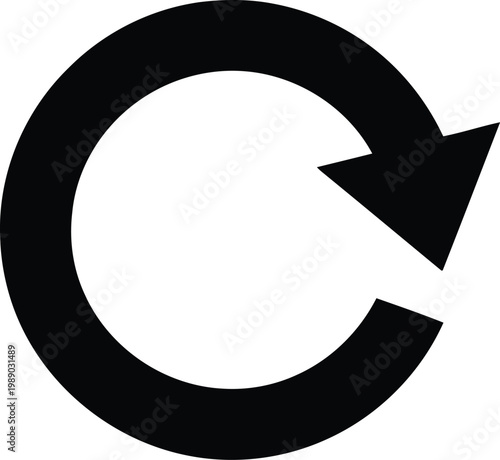 Black refresh icon with arrow in circle, symbolizing reload or restart, modern simple design