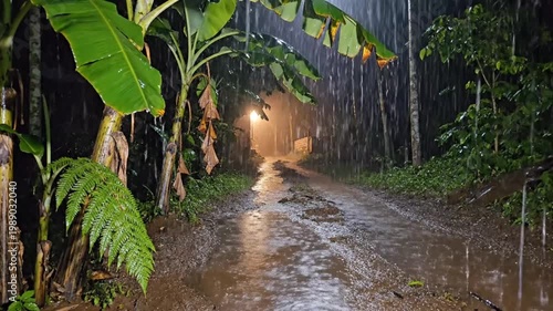 Rainy Night in Tropical Forest.