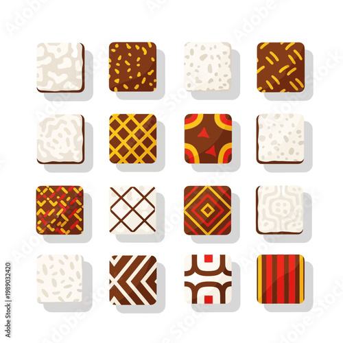 Assortment of Decorative Square Candies and Chocolates with Various Patterns
