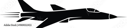 black silhouette of a fighter jet flying fast with motion lines, military aircraft, aviation
