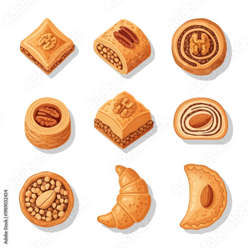 Assortment of Middle Eastern Sweets: Baklava, Croissant, Pastries with Nuts