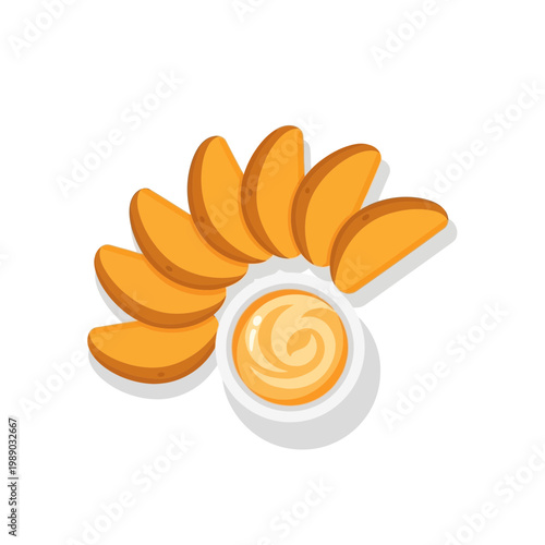 Crispy Potato Wedges with Creamy Dip - Appetizer Food Illustration