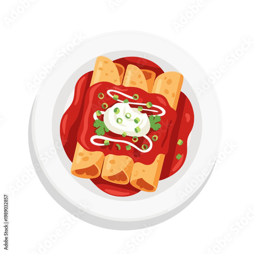 Delicious Enchiladas with Red Sauce, Sour Cream, and Green Onions