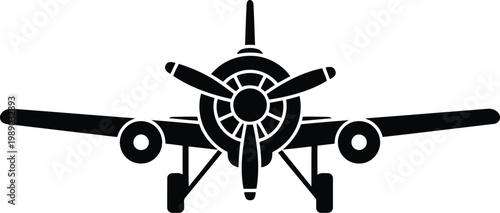Vintage airplane propeller silhouette vector graphic, aircraft illustration, black and white, aviation design element