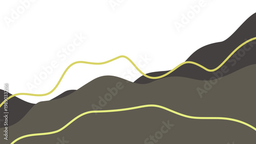 Contemporary Dark Abstract Wave Background with Glow Accents. Minimalist geometric hills in black and vibrant yellow. Ideal for corporate identity and technical assets.
