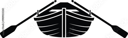 black boat with oars on white background