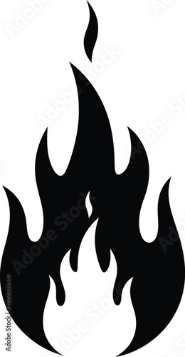 black flame icon, fire symbol, burning fire silhouette, white background