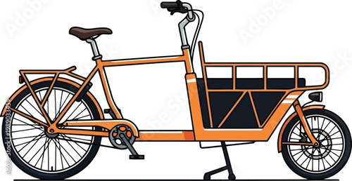 orange bicycle with black basket and seat on white background
