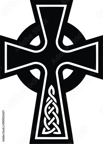Celtic cross symbol with knot design on white background