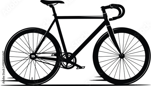 black bicycle with white background, single gear bike, minimalist design, road bike, cycling