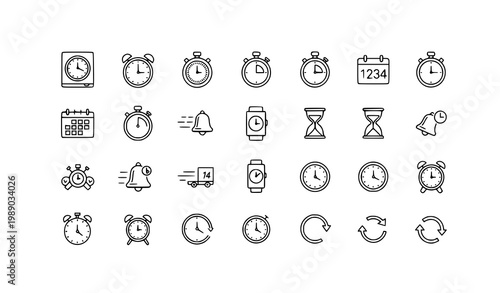 Time and clock line icons set alarm timer calendar stopwatch vector eps10