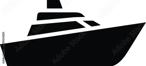 black silhouette of a modern cruise ship or ferry boat on white background for design and print