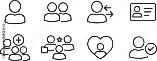 Hand drawn icons depicting people groups and relationships in a simple sketchy style