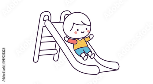 Happy child playing on a slide.