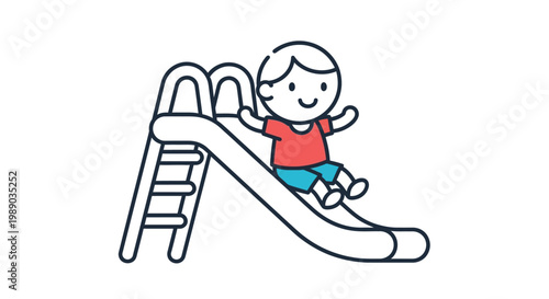 Happy child playing on slide.