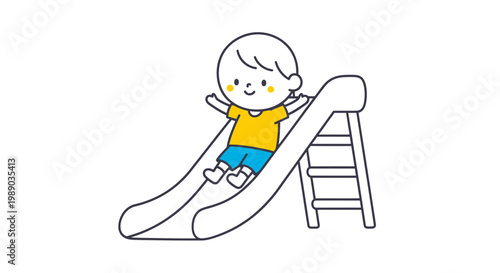 Child playing on a slide outdoors.