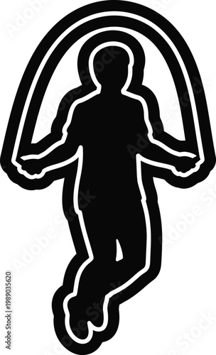 Black silhouette jumping rope icon, fitness symbol, sport illustration, vector graphic