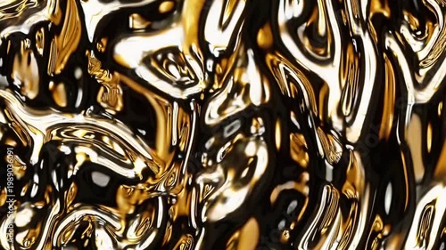 Abstract swirling pattern of black, gold, and white liquid creating a dynamic and reflective texture.