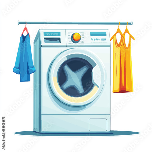  Washing Machine with Clothes on Hangers