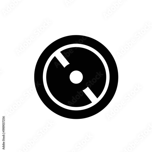 Black and white icon of a CD or DVD disc, isolated on white background