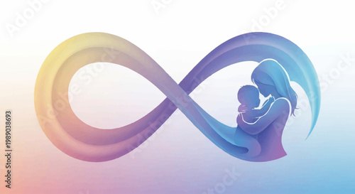 An infinity symbol gracefully transitions into a silhouette of a mother holding her baby.